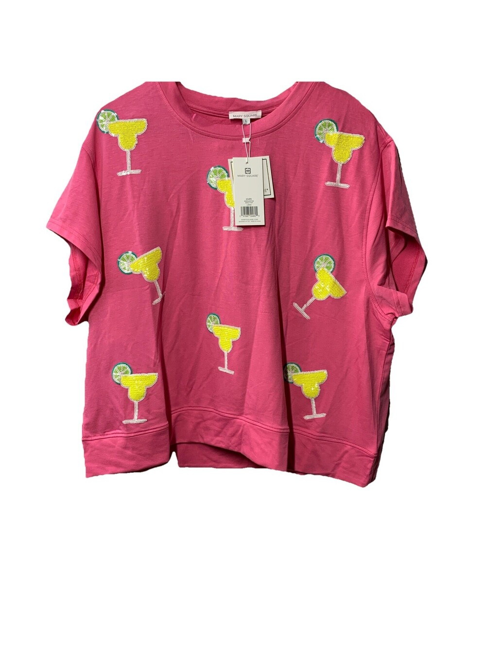 Emily Margaritas Pink On-The-Go Polyester Blend Loungewear Short Shirt Set Large